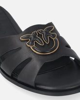 Leather slip-on sandals with Love Birds logo - | Pinko