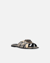 Leather slip-on sandals with python print and Love Birds logo - | Pinko