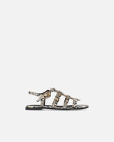 Flat leather sandals with python print and studs - | Pinko