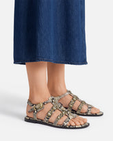 Flat leather sandals with python print and studs - | Pinko