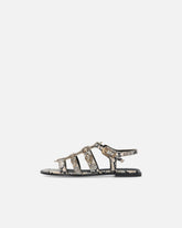 Flat leather sandals with python print and studs - | Pinko