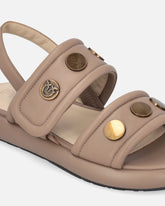 Gepolsterte Sandalen aus Nappaleder mit Metallic-Details - | Pinko