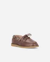 Leather moccasins with jewel details - | Pinko