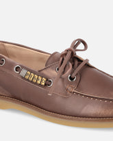 Leather moccasins with jewel details - | Pinko