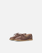 Leather moccasins with jewel details - | Pinko
