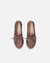 Leather moccasins with jewel details - | Pinko