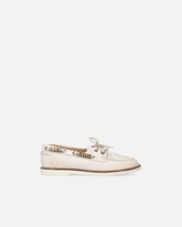 Leather moccasins with jewel details - | Pinko