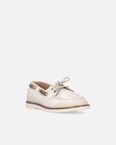 Leather moccasins with jewel details - | Pinko