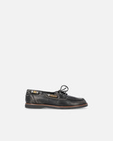 Leather moccasins with jewel details - | Pinko