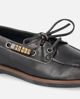 Leather moccasins with jewel details - | Pinko