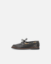 Leather moccasins with jewel details - | Pinko
