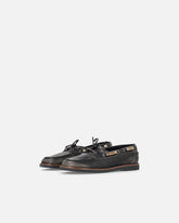 Leather moccasins with jewel details - | Pinko