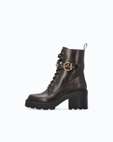 Schnürstiefeletten aus Leder mit Absatz und Riemchen - Braun | Pinko