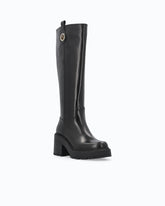High leather boots with logo detail - Black | Pinko