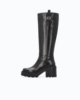 High leather boots with logo detail - Black | Pinko