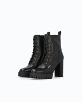 Lace-up leather ankle boots with heel - Black | Pinko