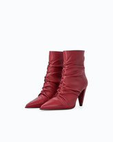 Nappa leather ankle boots with gathered leg shaft - Red | Pinko