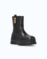 Leather combat ankle boots with logo rings - Black | Pinko