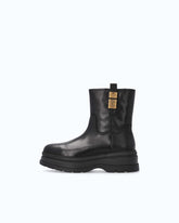 Leather combat ankle boots with logo rings - Black | Pinko