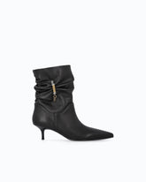 Nappa leather ankle boots with gathered leg shaft and logo - Black | Pinko