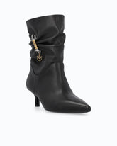 Nappa leather ankle boots with gathered leg shaft and logo - Black | Pinko