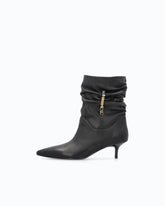 Nappa leather ankle boots with gathered leg shaft and logo - Black | Pinko