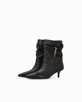 Nappa leather ankle boots with gathered leg shaft and logo - Black | Pinko