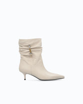 Nappa leather ankle boots with gathered leg shaft and logo - Beige | Pinko