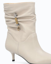 Nappa leather ankle boots with gathered leg shaft and logo - Beige | Pinko