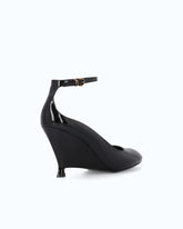 Patent leather pumps with wedge heel and ankle strap - Black | Pinko