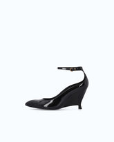 Patent leather pumps with wedge heel and ankle strap - Black | Pinko