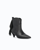 Leather ankle boots with heel and fringing - | Pinko