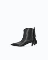 Leather ankle boots with heel and fringing - | Pinko