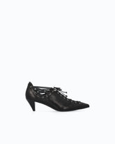 Nappa leather court shoe with lace-up detail and cone heel - | Pinko
