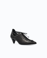 Nappa leather court shoe with lace-up detail and cone heel - | Pinko