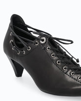 Nappa leather court shoe with lace-up detail and cone heel - | Pinko