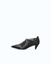 Nappa leather court shoe with lace-up detail and cone heel - | Pinko