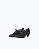 Nappa leather court shoe with lace-up detail and cone heel - | Pinko