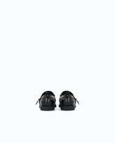 Leather moccasins with straps and fringing - Black | Pinko
