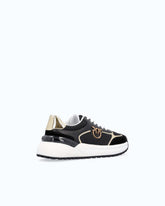 Sneakers with logo and mirror-finish details - Multicolor Black-Gold-White | Pinko