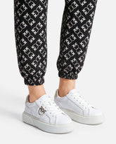 Leather sneakers with Love Birds logo - White | Pinko