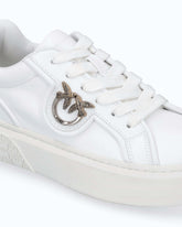 Leather sneakers with Love Birds logo - White | Pinko