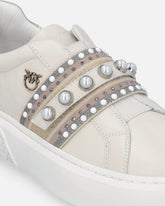 Leather slip-on sneakers with jewel band - | Pinko