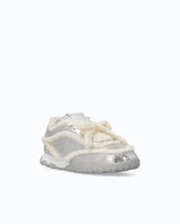 Lather sneakers with faux fur details - Grey | Pinko