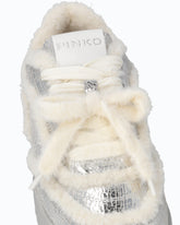 Lather sneakers with faux fur details - Grey | Pinko