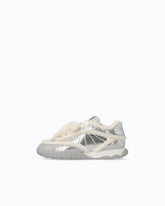 Lather sneakers with faux fur details - Grey | Pinko