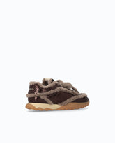 Lather sneakers with faux fur details - Brown | Pinko