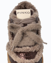 Lather sneakers with faux fur details - Brown | Pinko
