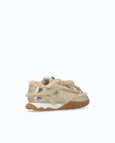Lather sneakers with faux fur details - Beige | Pinko