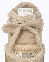 Lather sneakers with faux fur details - Beige | Pinko